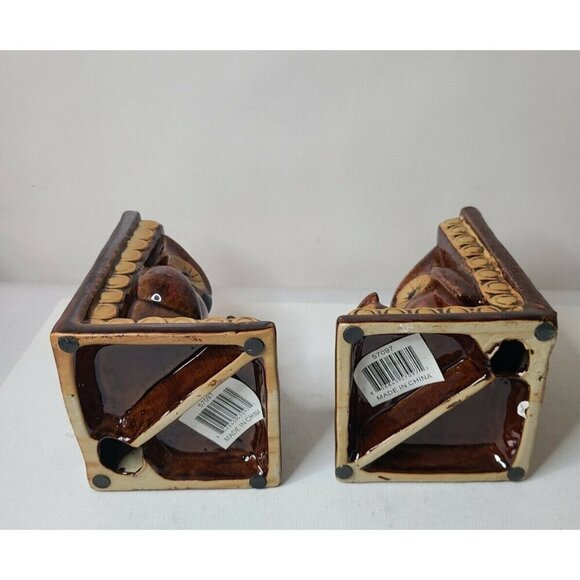 Vintage Owl Mama and Baby Brown Ceramic Glossy Bookends Set of Two - Picture 4 of 9